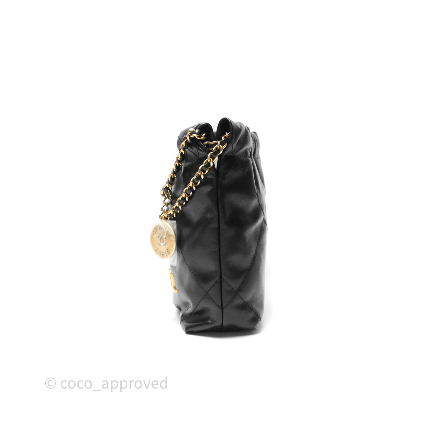 Chanel 22 Mini Bag Black Crumpled Calfskin Aged Gold Hardware