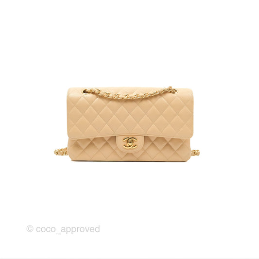 Chanel Classic M/L Medium Flap Quilted Beige Caviar Gold Hardware