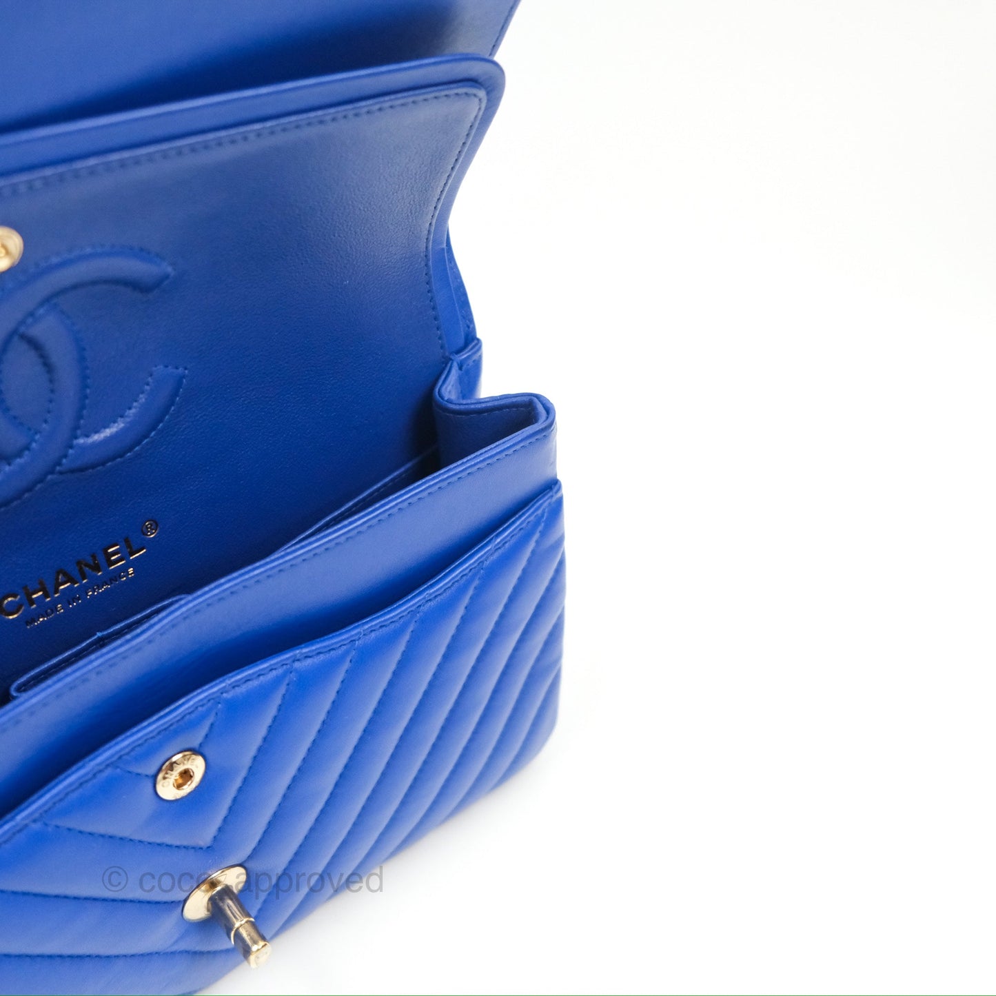 Chanel Medium Classic Flap Chevron Blue Lambskin Gold Hardware