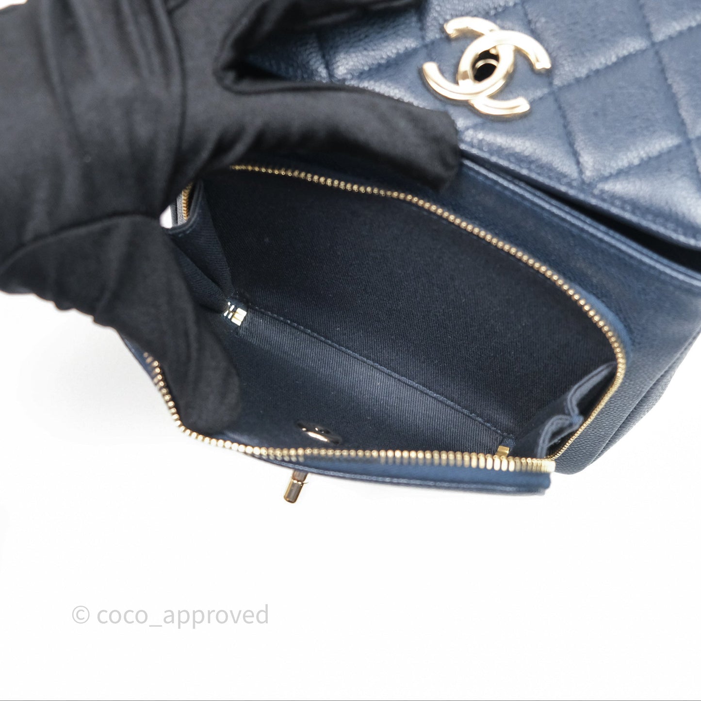 Chanel Quilted Small Business Affinity Flap Navy Caviar Gold Hardware
