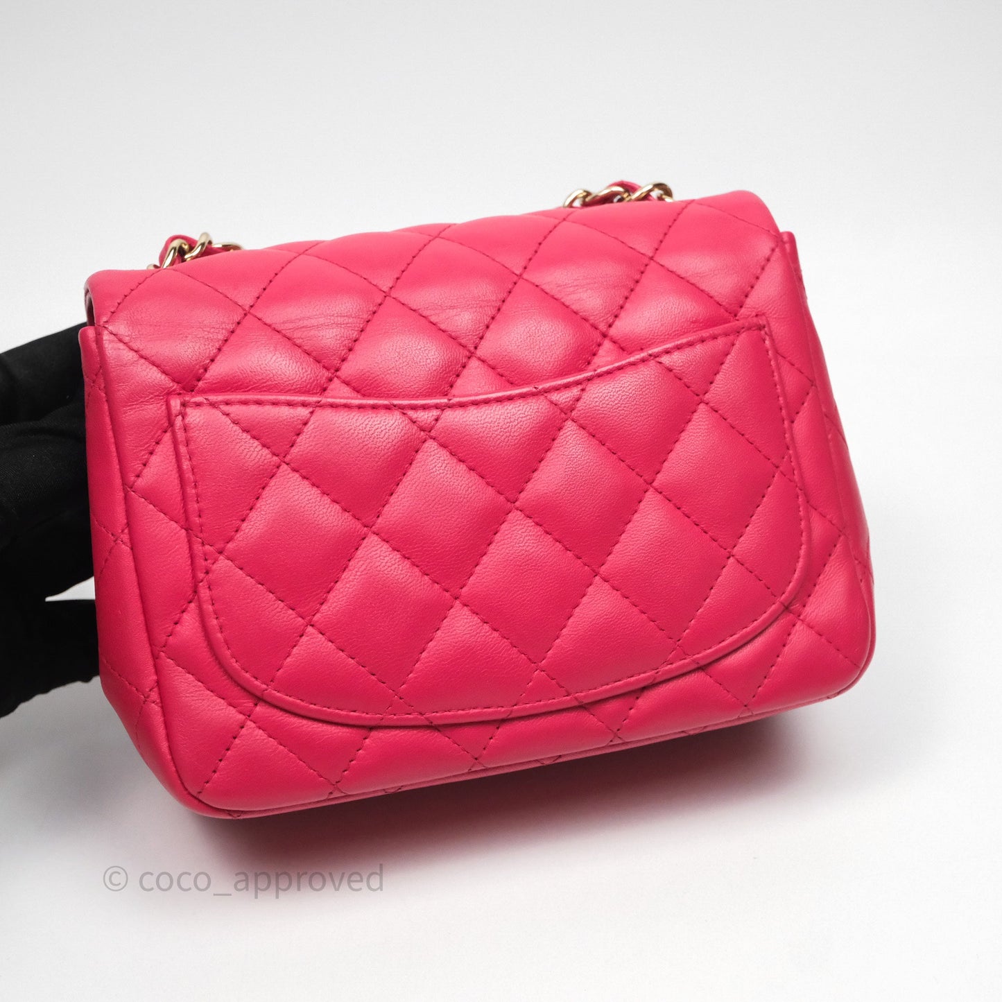 Chanel Mini Square Flap Quilted Dark Pink Lambskin Gold Hardware