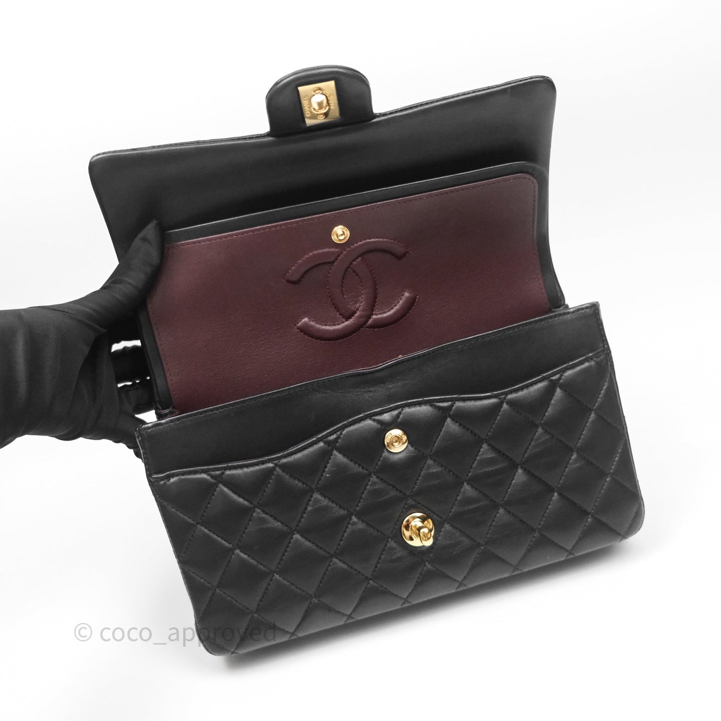 Chanel Classic M/L Medium Flap Quilted Black Lambskin Gold Hardware