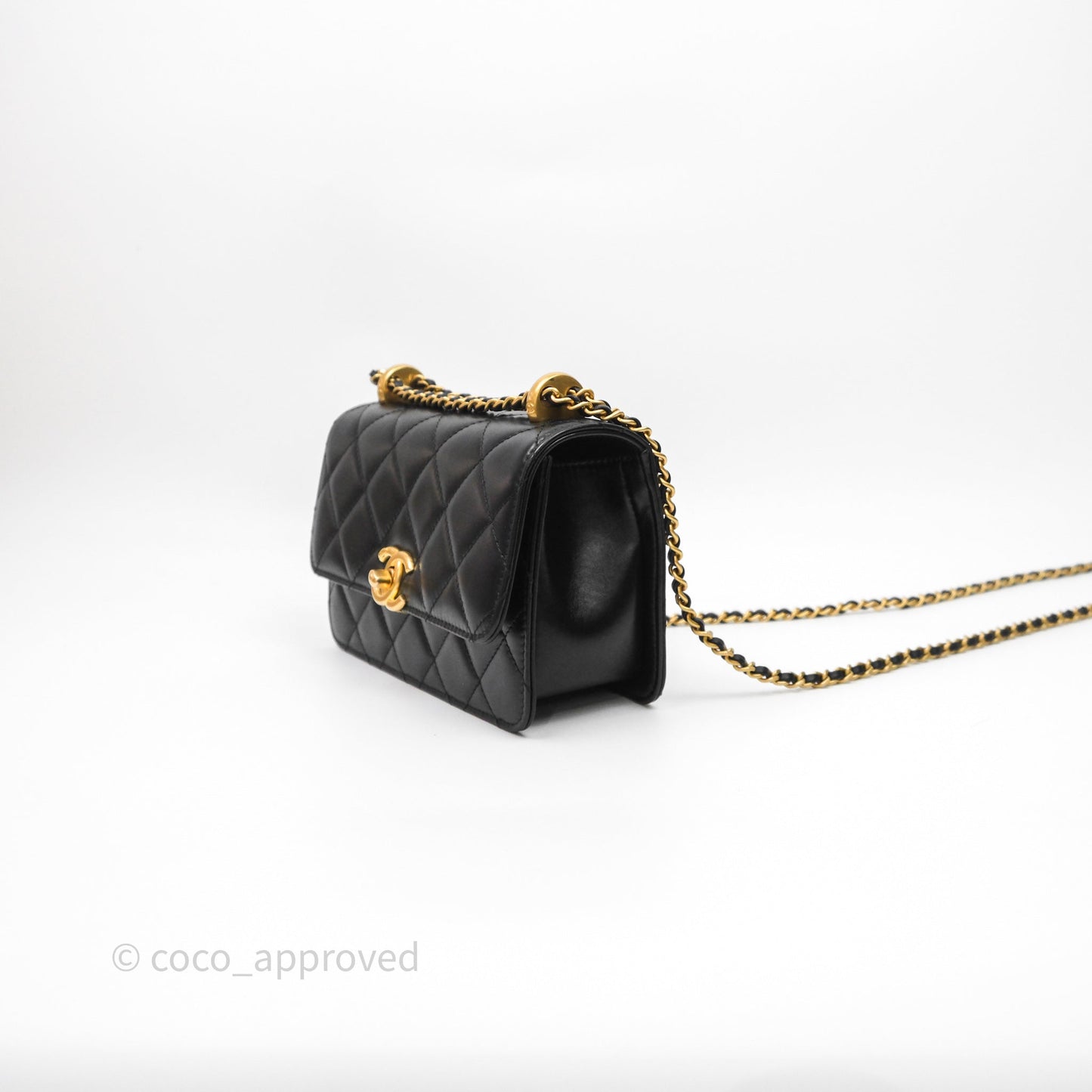 Chanel Mini Perfect Fit Adjustable Quilted Black Calfskin Aged Gold Hardware