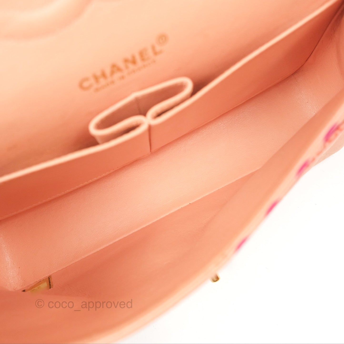 Chanel Coco Logo Medium Classic Flap Quilted Coral Pink Canvas Gold Hardware