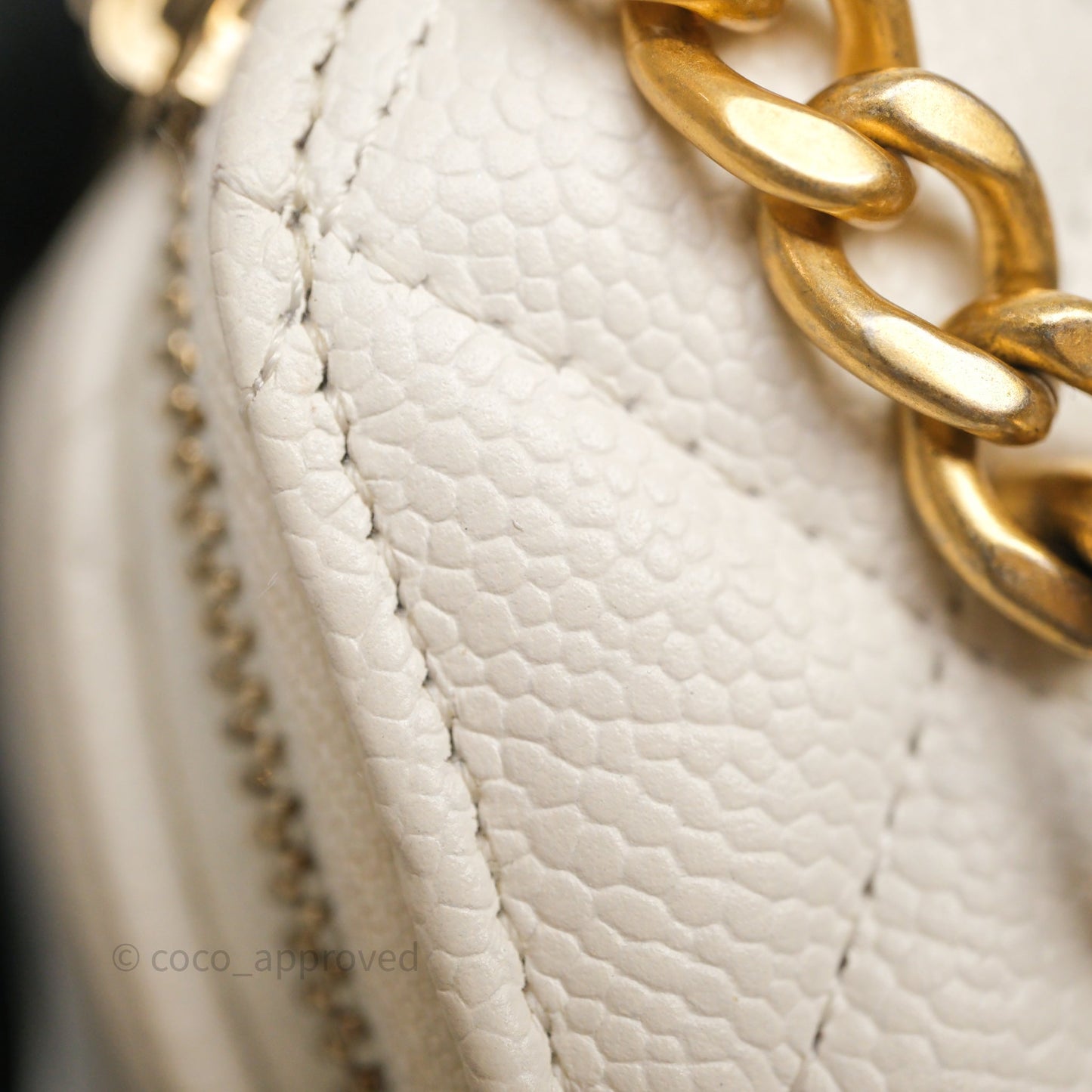Chanel Heart Crush Mini Vanity With Chain White Caviar Aged Gold Hardware