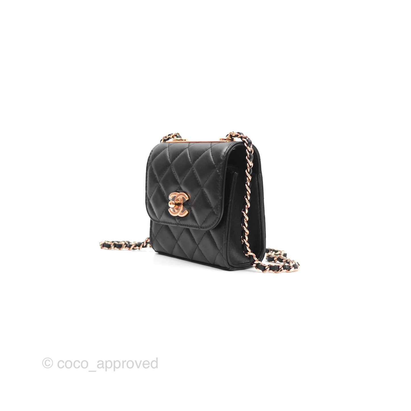 Chanel Mini Quilted Trendy CC Clutch With Chain Black Lambskin Rose Gold Hardware
