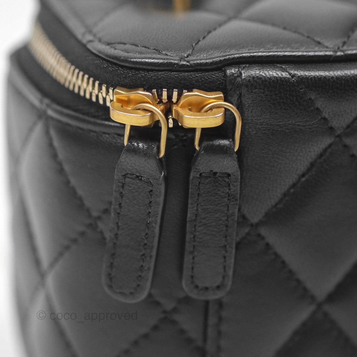Chanel Quilted Vanity Rectangular with Camellia Adjustable Chain Black Lambskin 23S