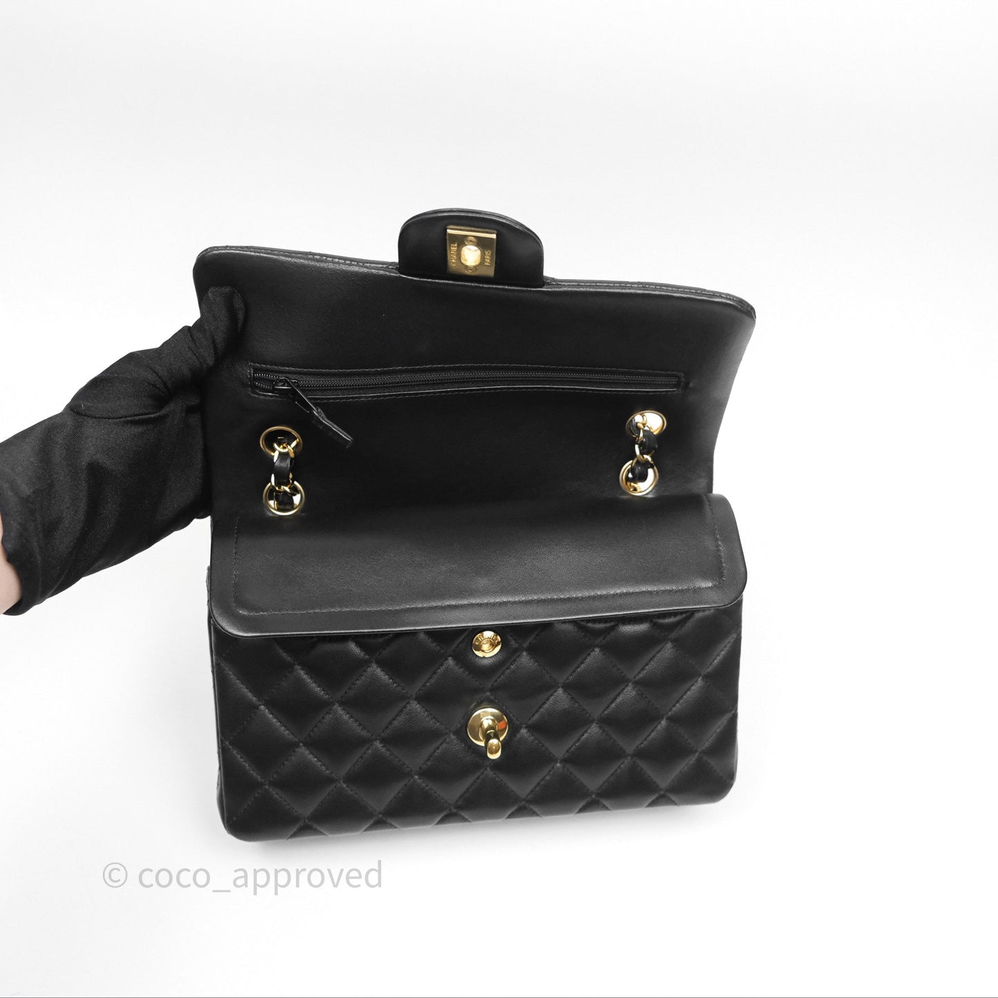 Chanel Small Classic Flap Quilted Black Lambskin Gold Hardware