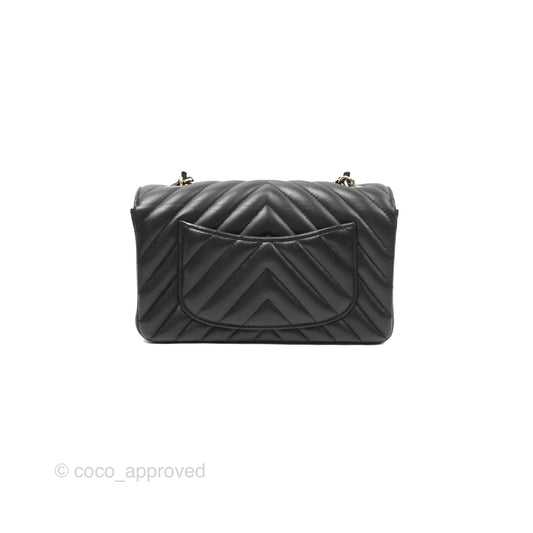 Chanel Mini Rectangular Flap Chevron Black Lambskin Gold Hardware