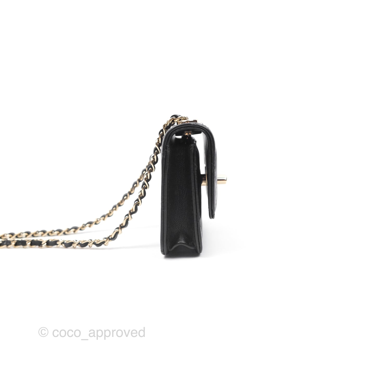 Chanel Mini Quilted Trendy CC Card Holder With Chain Black Lambskin Gold Hardware