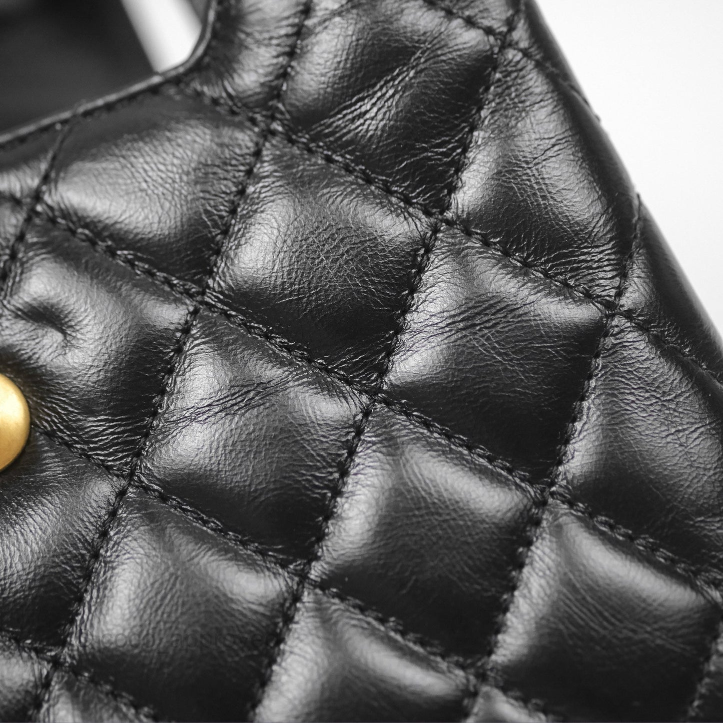 Chanel Kelly Bag Quilted Black Shiny Calfskin Aged Gold Hardware