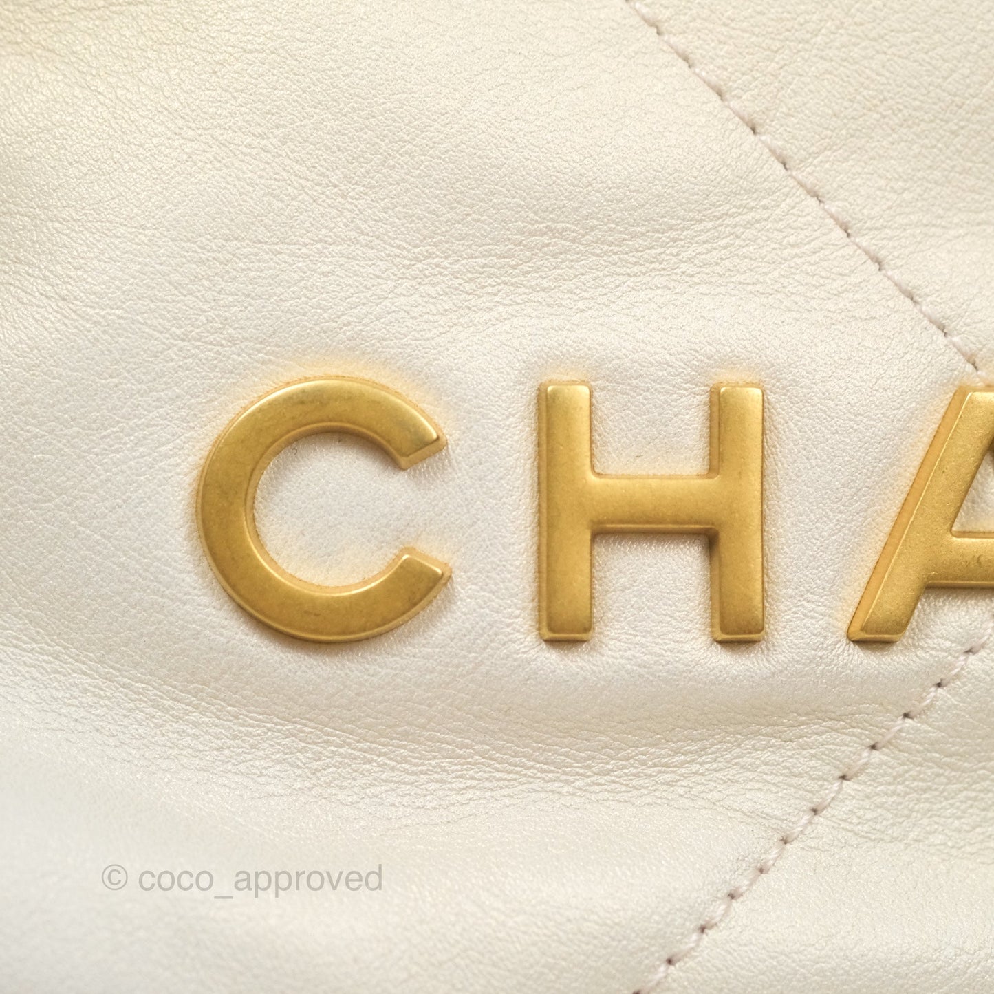 Chanel 22 Mini Bag Iridescent Light Pearly Calfskin Aged Gold Hardware