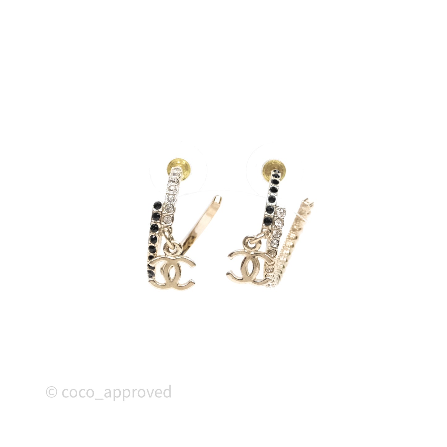 Chanel CC Crystals Double Hoop Gold Tone