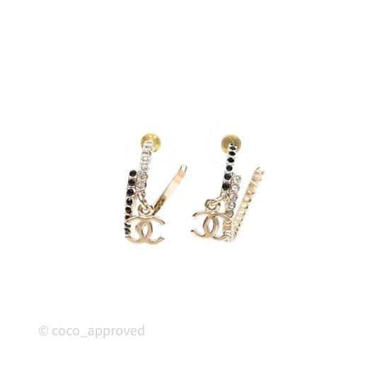 Chanel CC Crystals Double Hoop Gold Tone