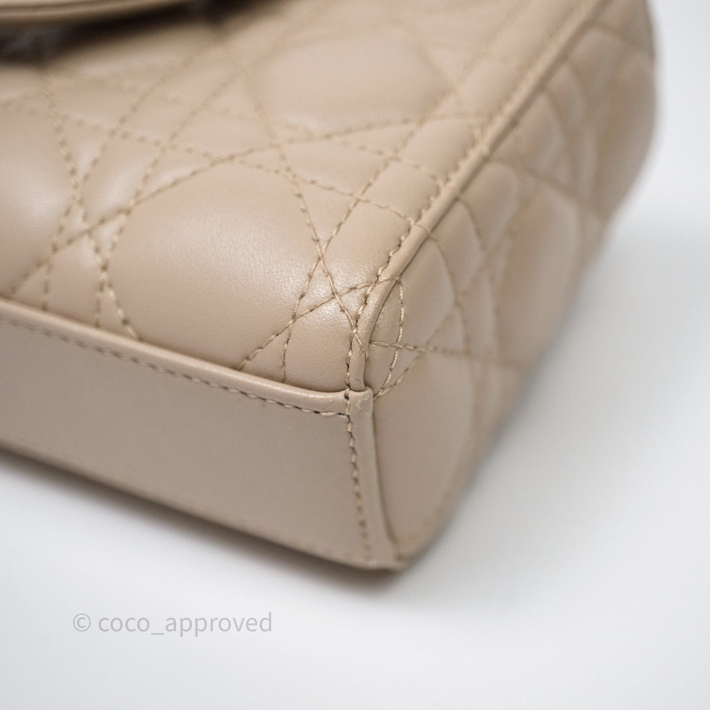 Christian Dior Small Lady D-Joy Powder Beige Cannage Lambskin Gold Hardware