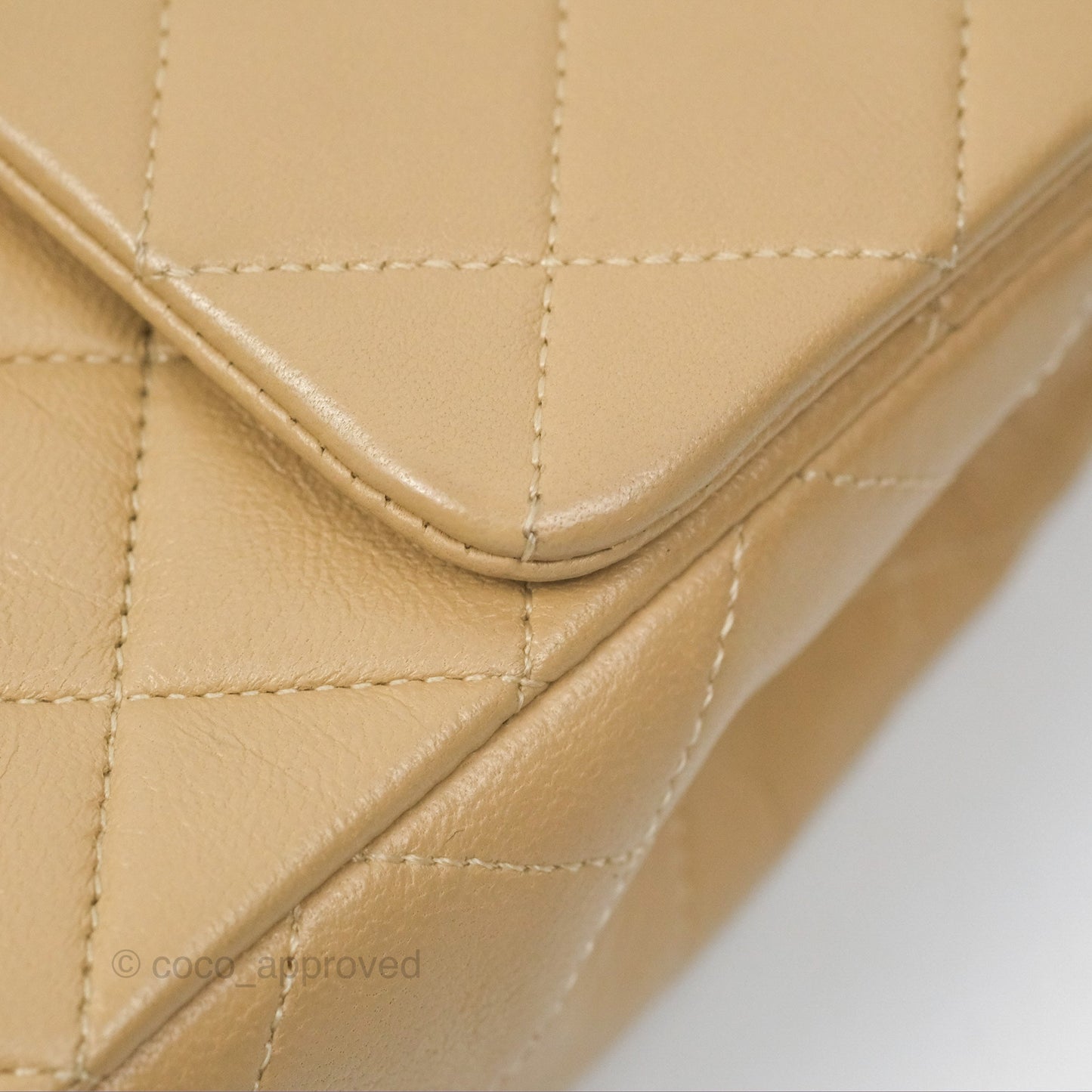 Chanel Vintage Square Flap Bag Beige Lambskin 24K Gold Hardware