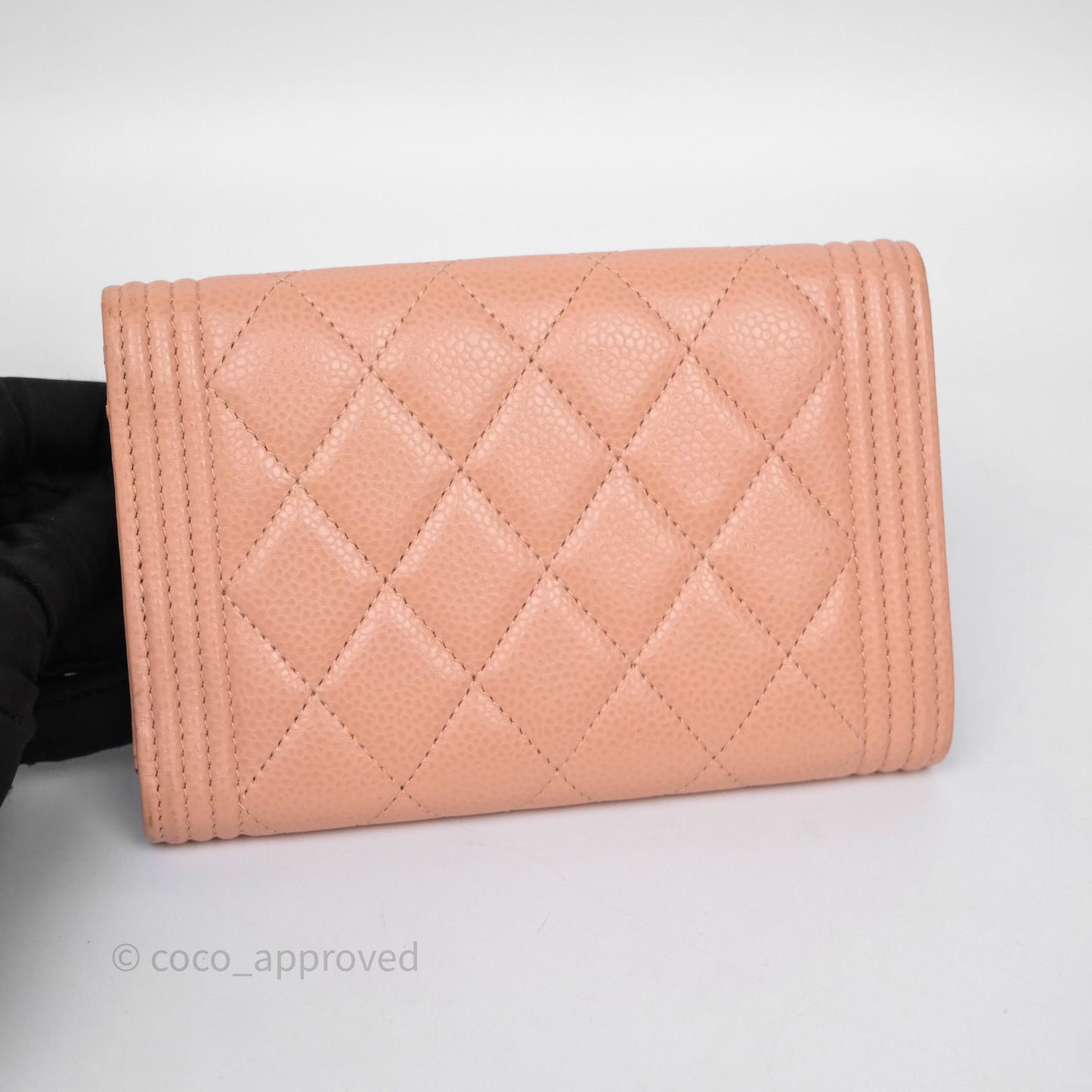 Chanel Quilted Boy Medium Trifold Flap Wallet Pink Caviar Gold Hardware