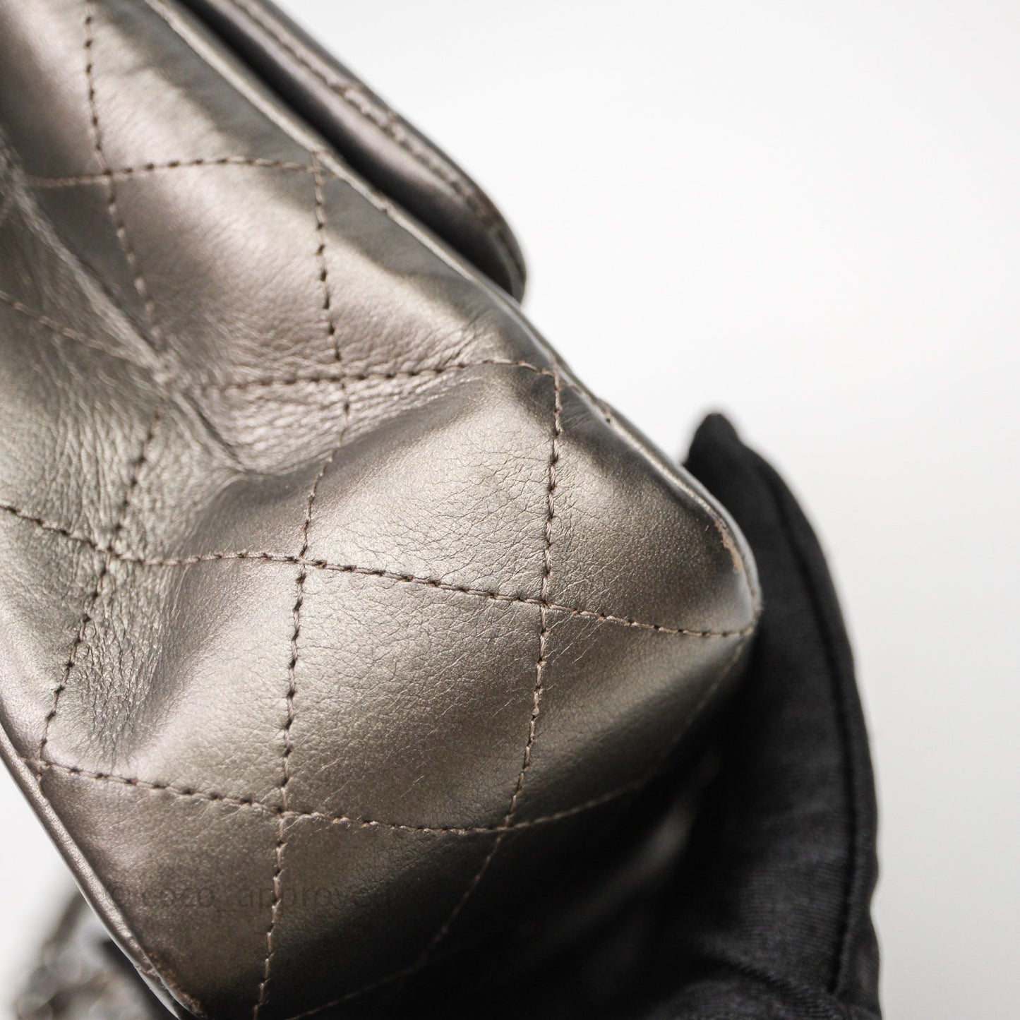 Chanel Mini Square Metallic Dark Grey Lambskin Dark Silver Hardware