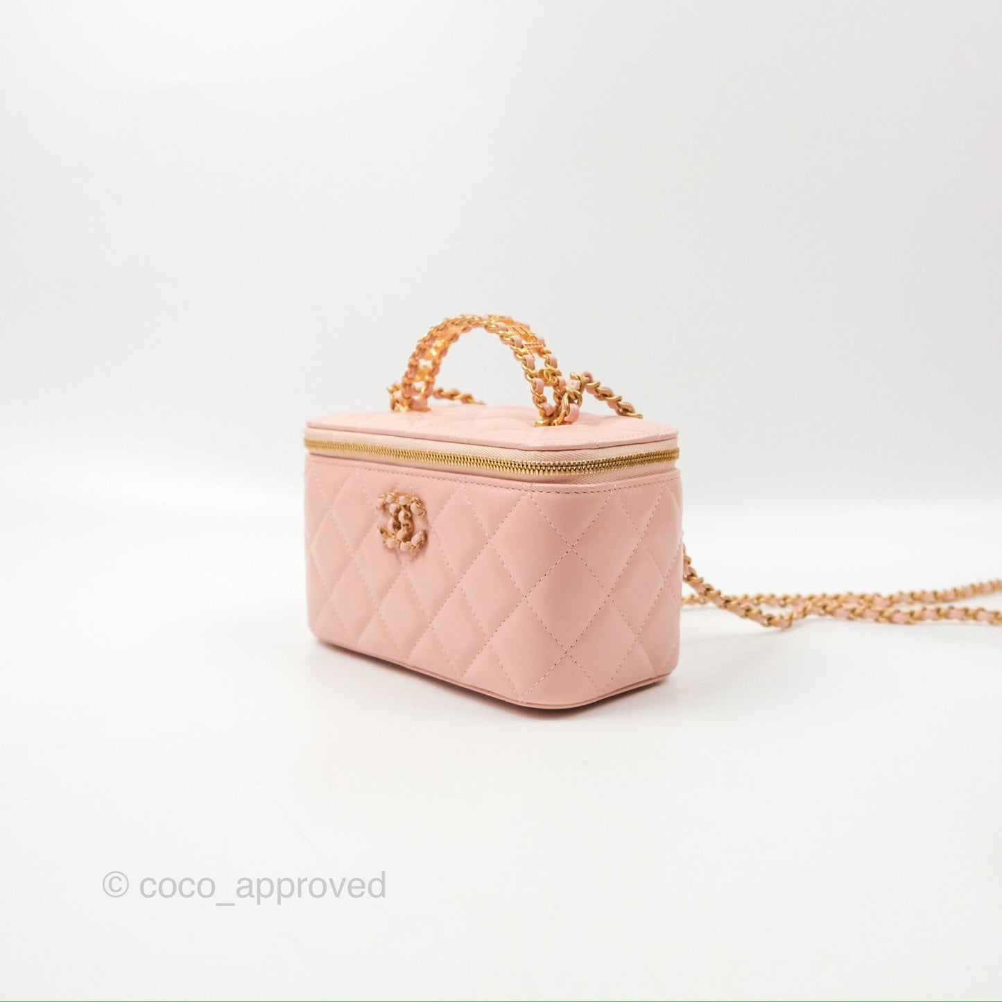 Chanel Vanity Rectangular Top Handle Pink Lambskin Gold Hardware