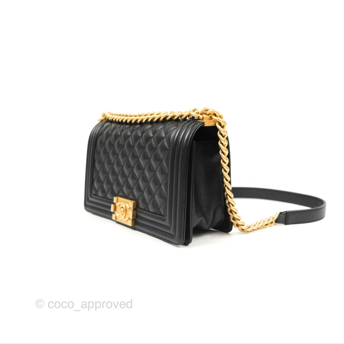 Chanel Quilted Medium Boy Black Caviar Aged Gold Hardware