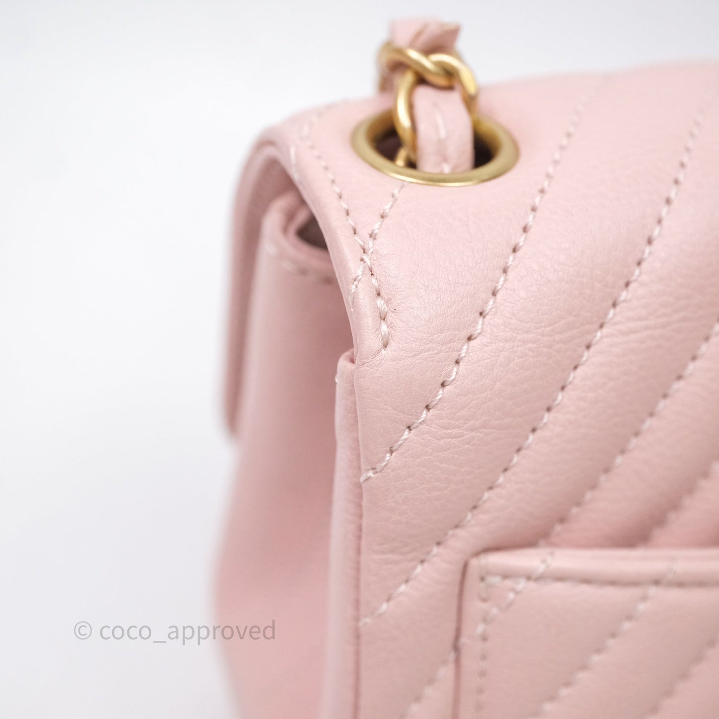 Chanel Mini Square Chevron Pink Calfskin Aged Gold Hardware
