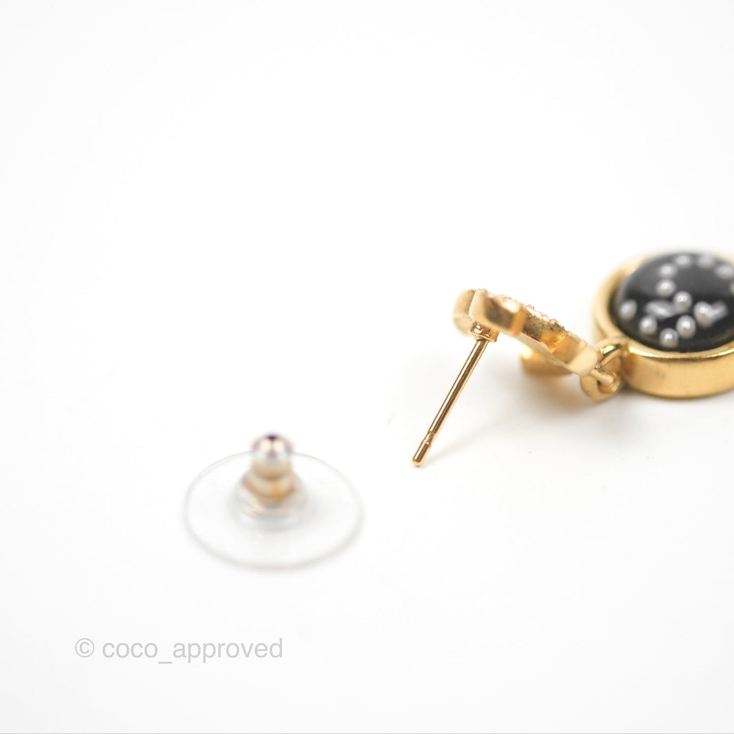 Chanel Crystal CC Camellia No.5 Drop Earrings Gold Tone 20B