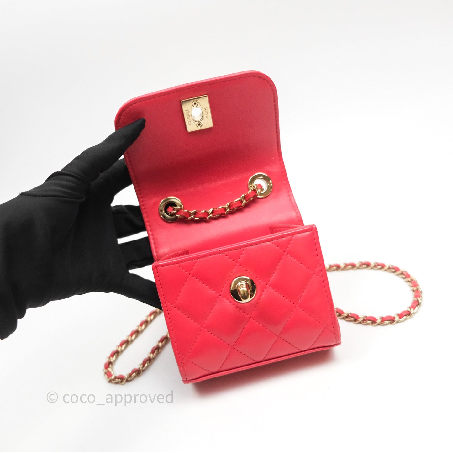 Chanel Mini Quilted Trendy CC Clutch With Chain Red Lambskin Gold Hardware