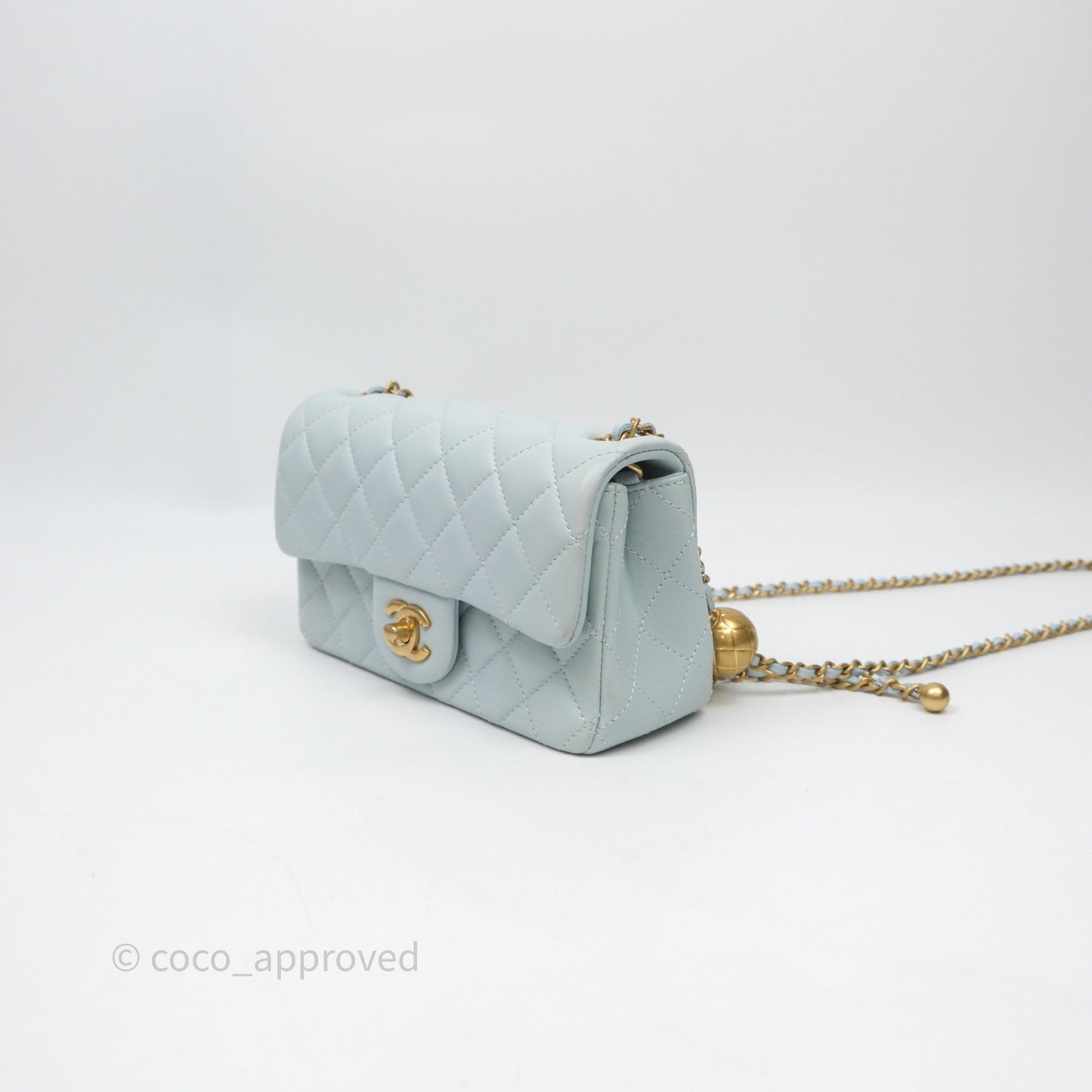 Chanel Pearl Crush Mini Rectangular Light Blue Lambskin Aged Gold Hardware