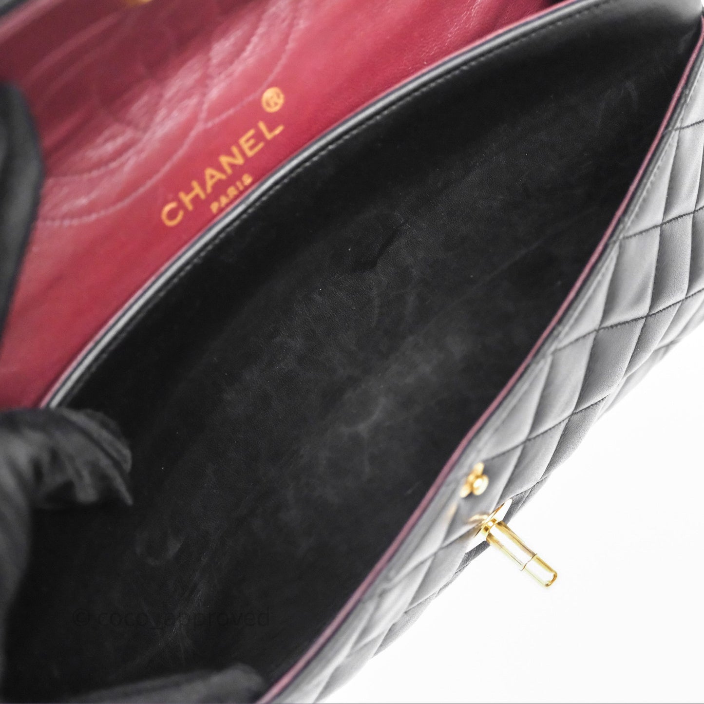 Chanel Classic Vintage Double Flap M/L Black Lambskin Gold Hardware