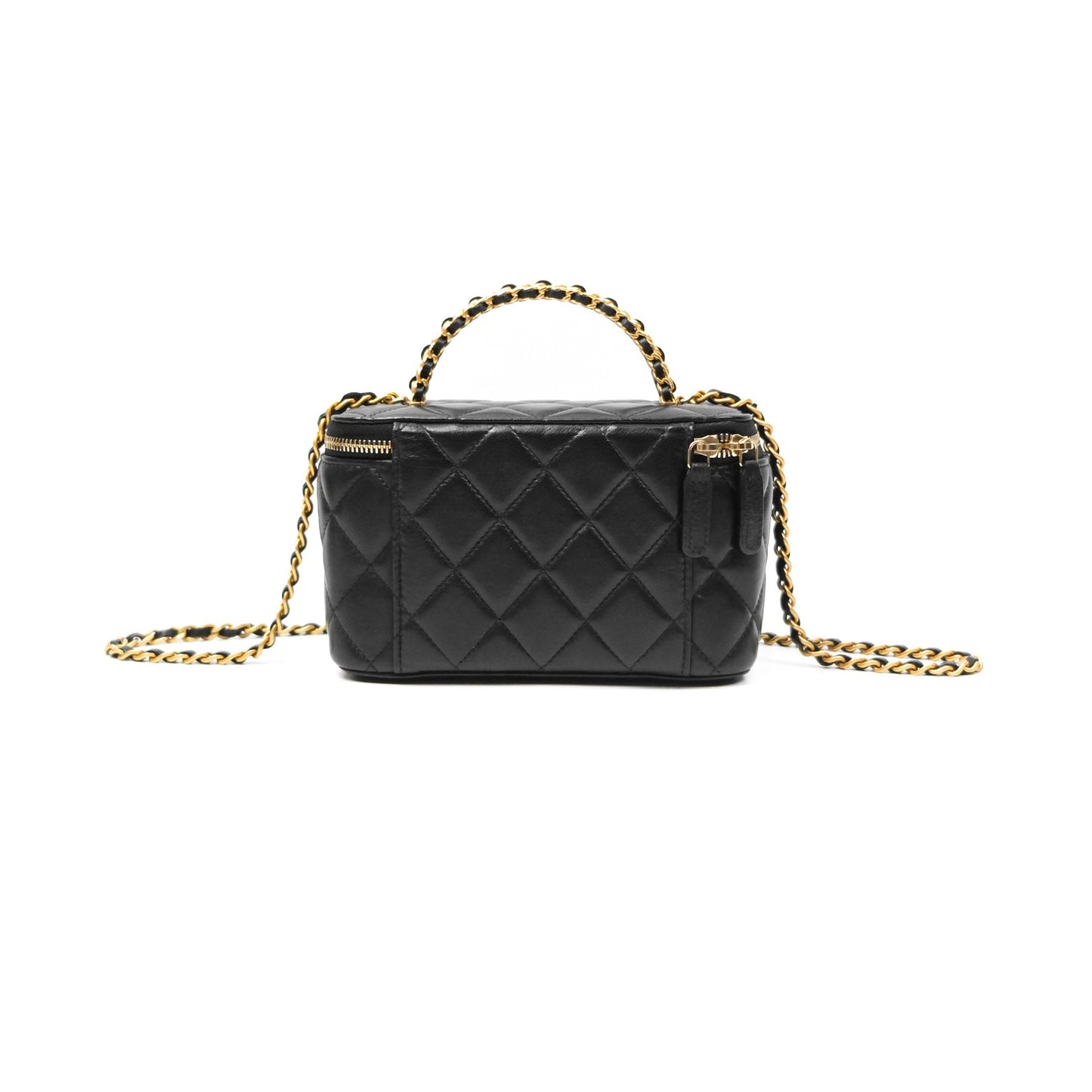 Chanel Vanity Rectangular with Top Handle Black Lambskin Aged Gold Hardware
