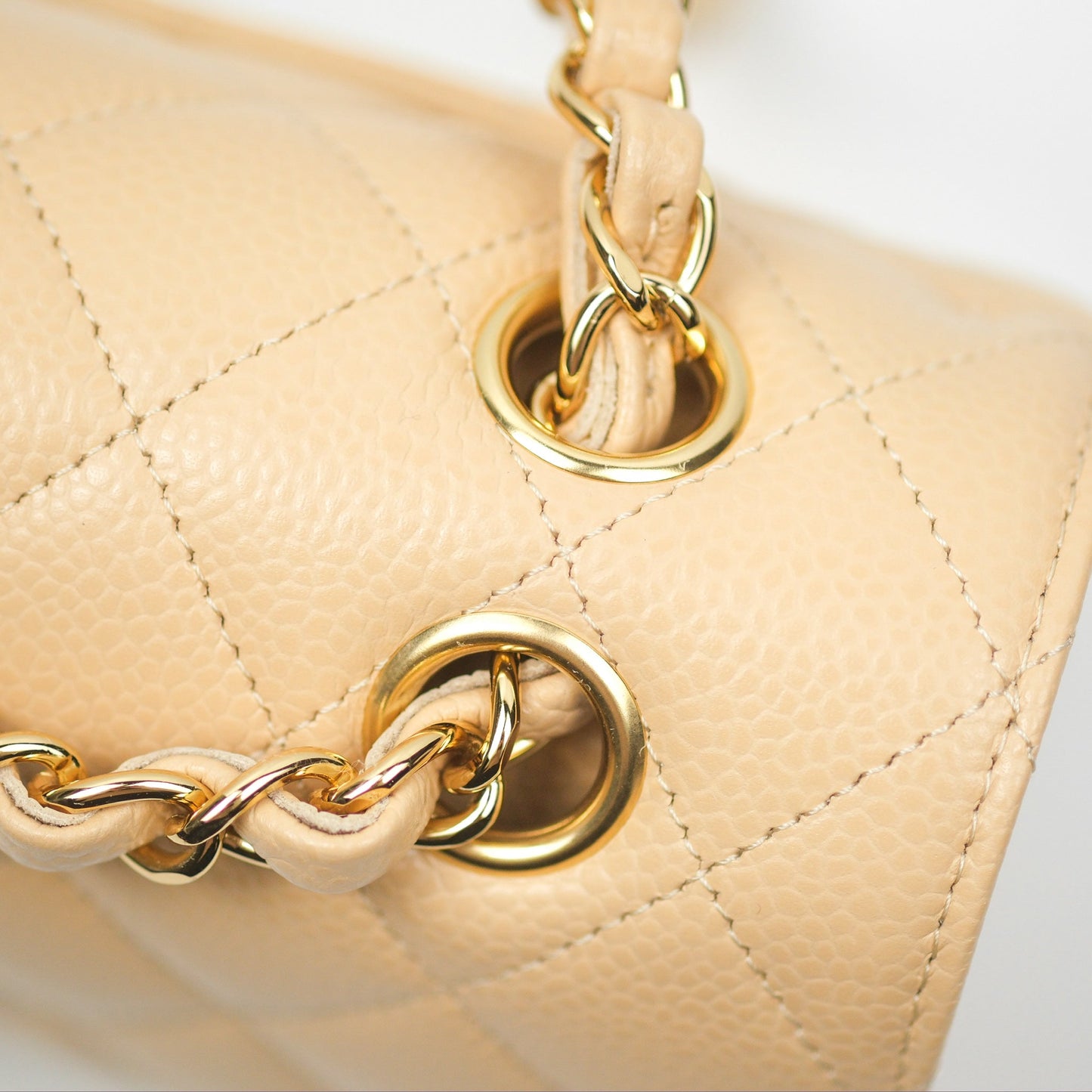 Chanel Small Quilted Classic Flap Beige Caviar Gold Hardware