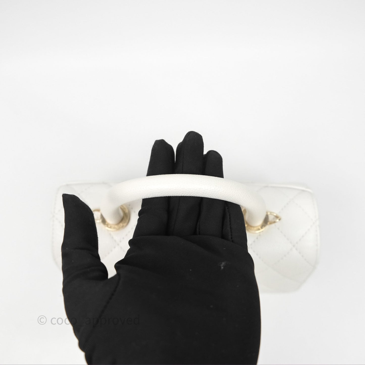 Chanel Small Coco Handle Quilted White Caviar Gold Hardware