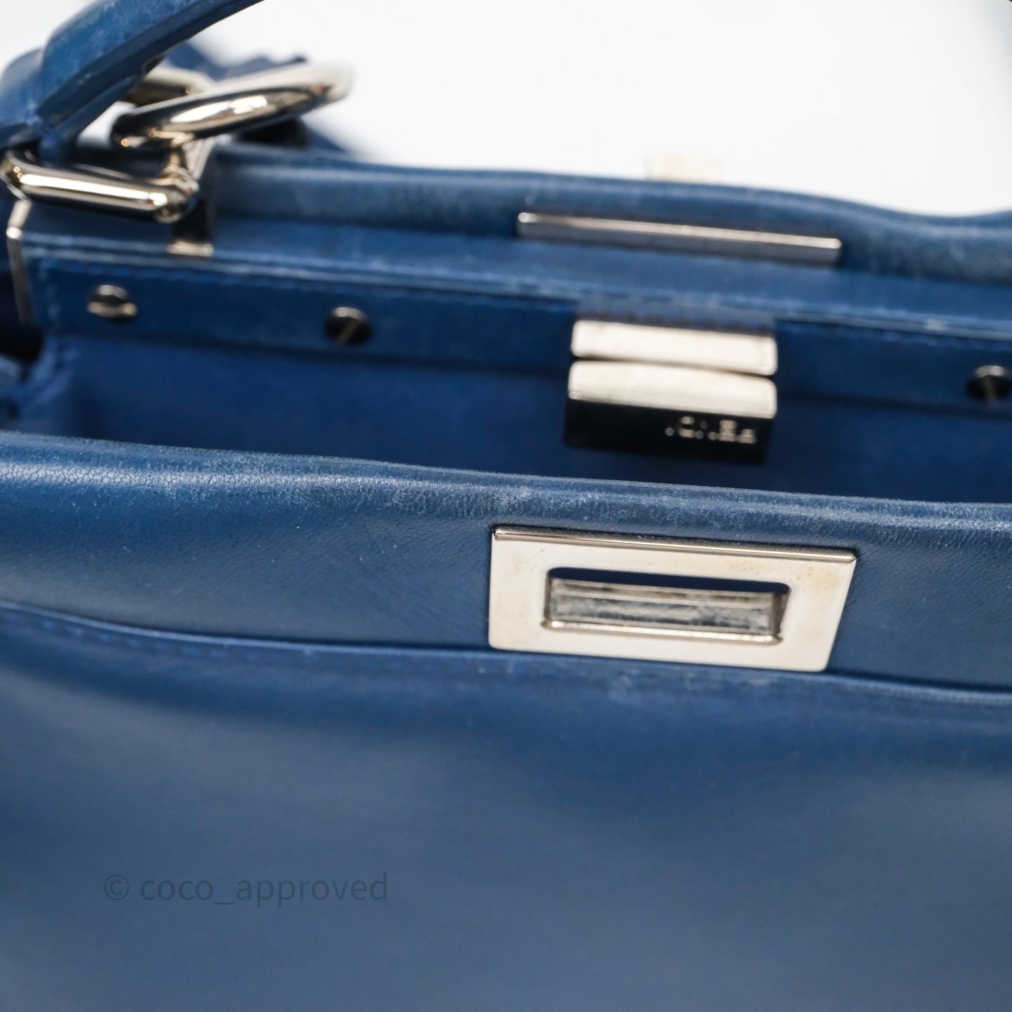 Fendi Nappa Mini Peekaboo Bag Blue Silver Hardware