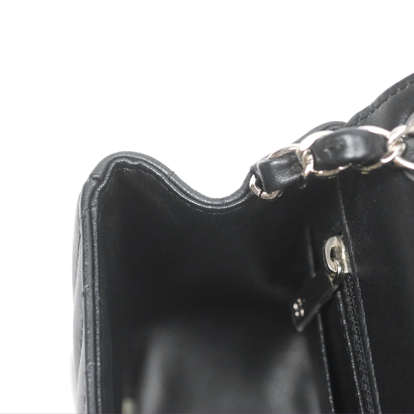 Chanel Mini Square Black Chevron Lambskin Silver Hardware