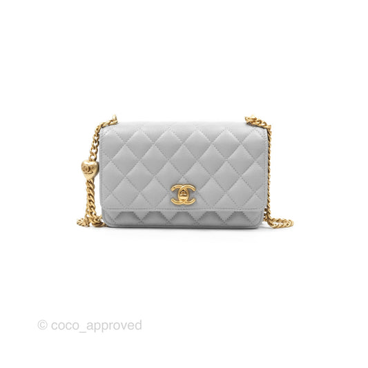 Chanel Heart Adjustable Chain WOC Grey Caviar Aged Gold Hardware
