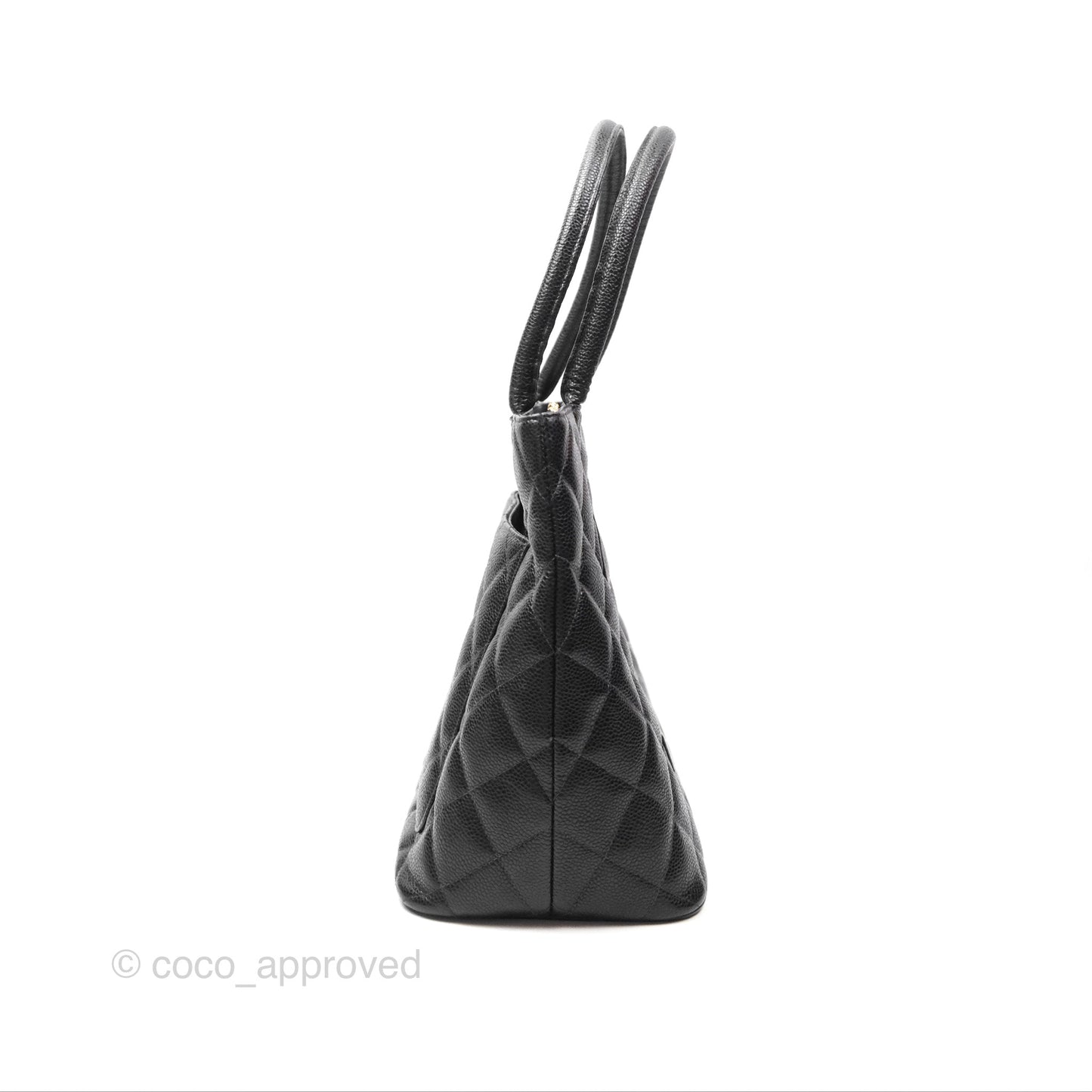 Chanel Vintage Medallion CC Black Caviar Tote Bag Gold Hardware