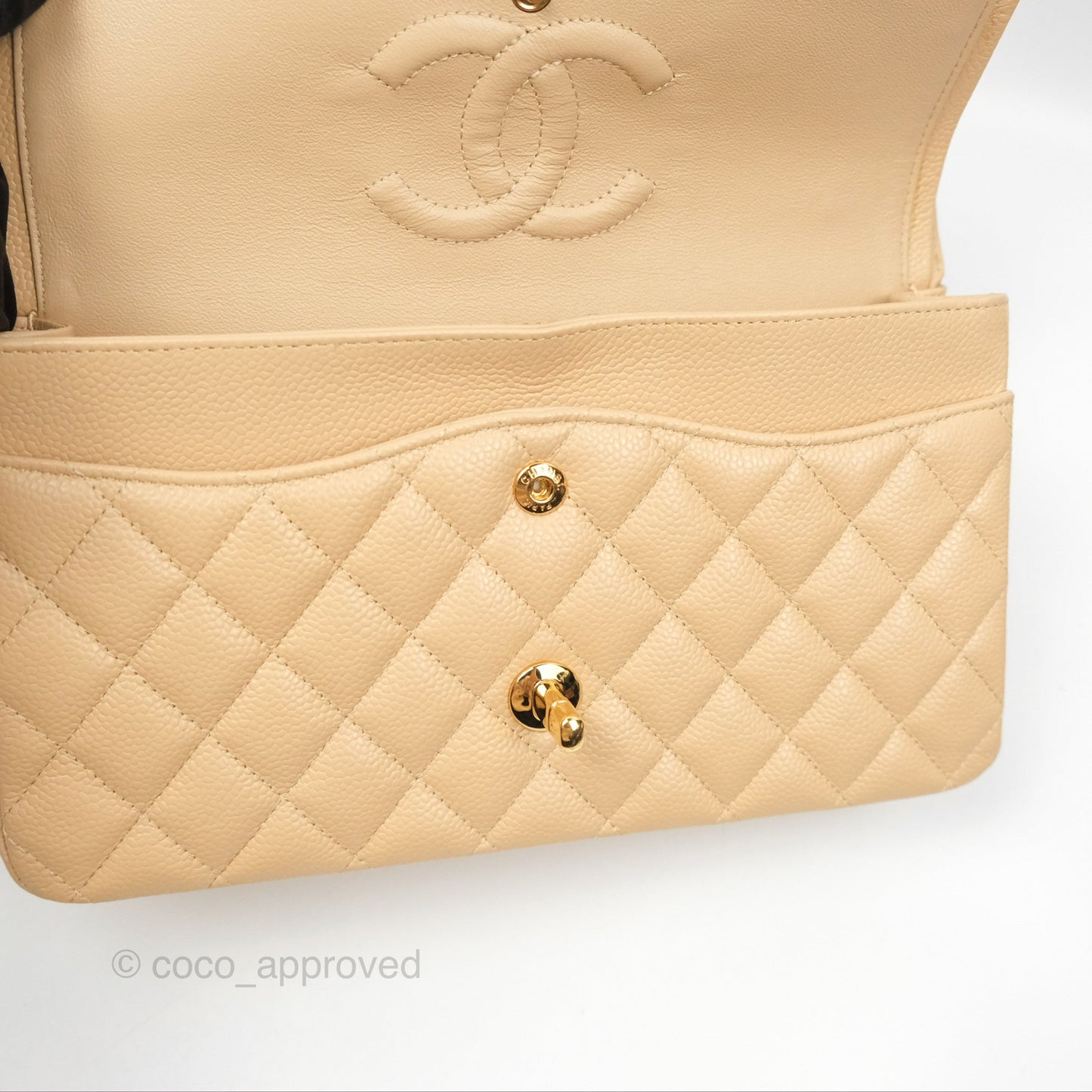 Chanel Classic M/L Medium Flap Quilted Beige Caviar Gold Hardware