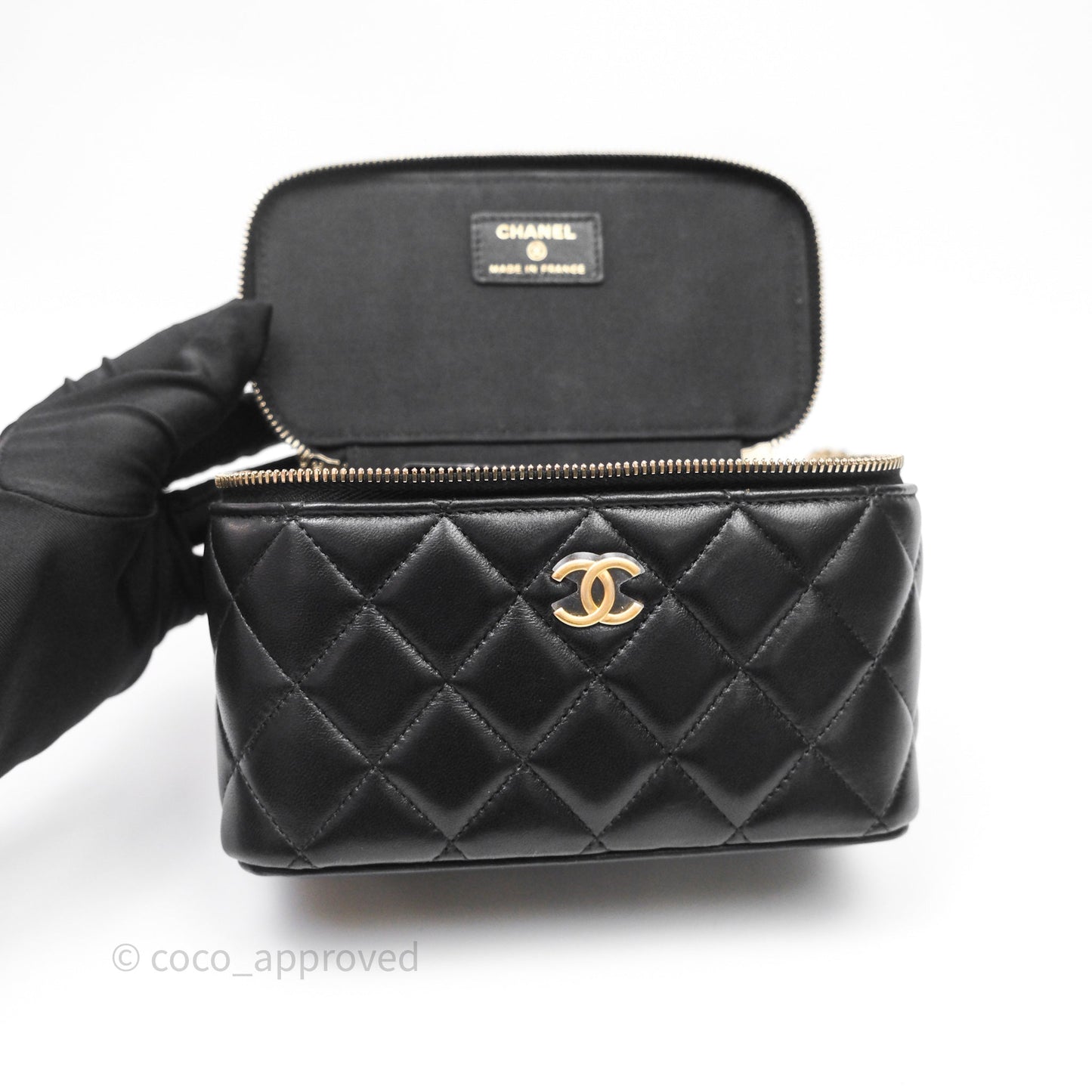 Chanel Top Handle Vanity Rectangular Black Lambskin Aged Gold Hardware
