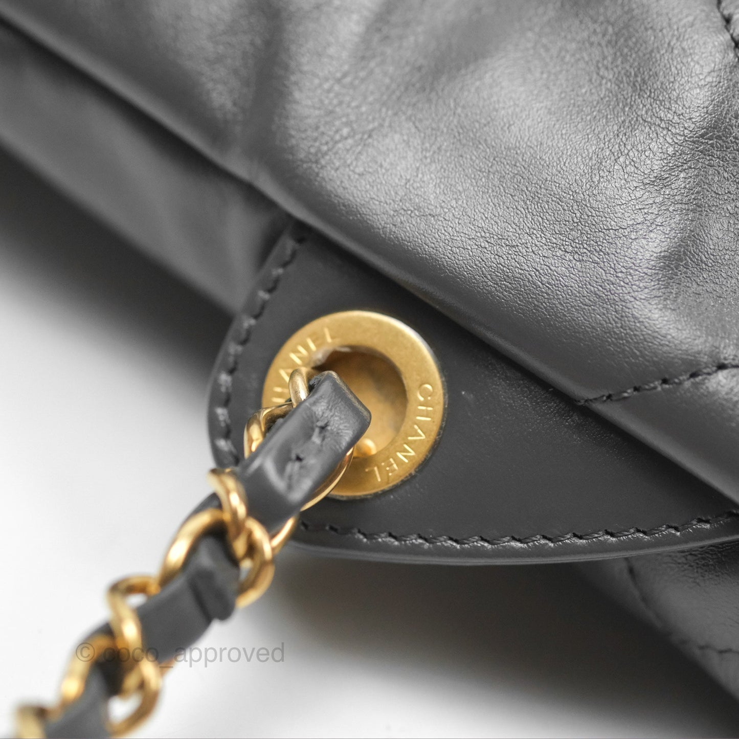 Chanel 22 Small Quilted Backpack Dark Grey Shiny Calfskin