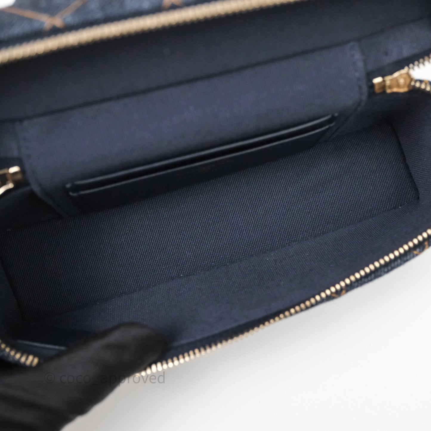 Chanel Top Handle Long Vanity with Chain Dark Blue Denim Gold Hardware