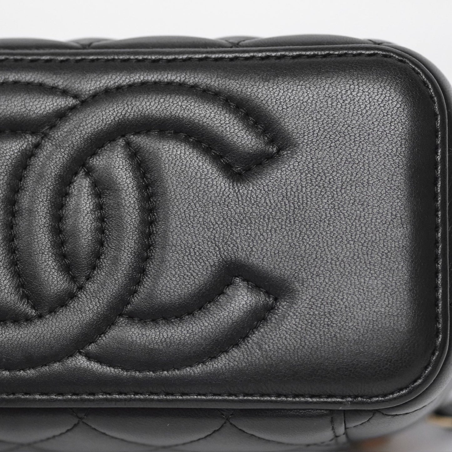 Chanel Crystals Top Handle Vanity Rectangular Black Lambskin Gold Hardware