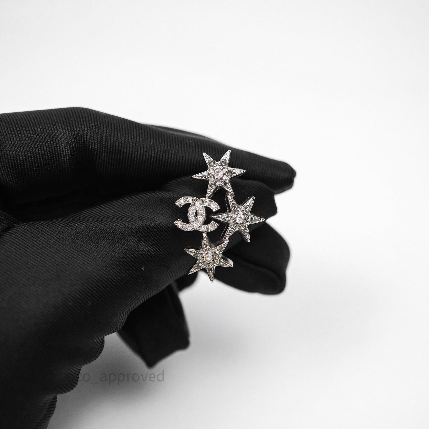 Chanel CC Crystals Star Earrings Silver Tone 16V
