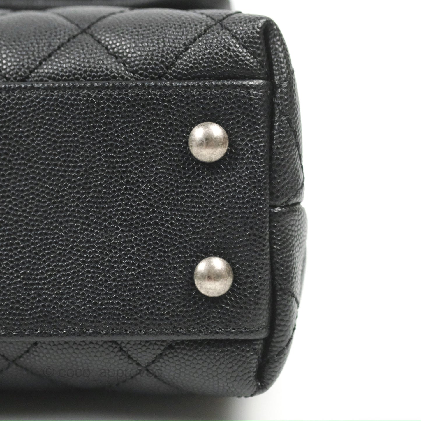 Chanel Small Coco Handle Quilted Black Caviar Ruthenium Hardware Olive Lizard Handle