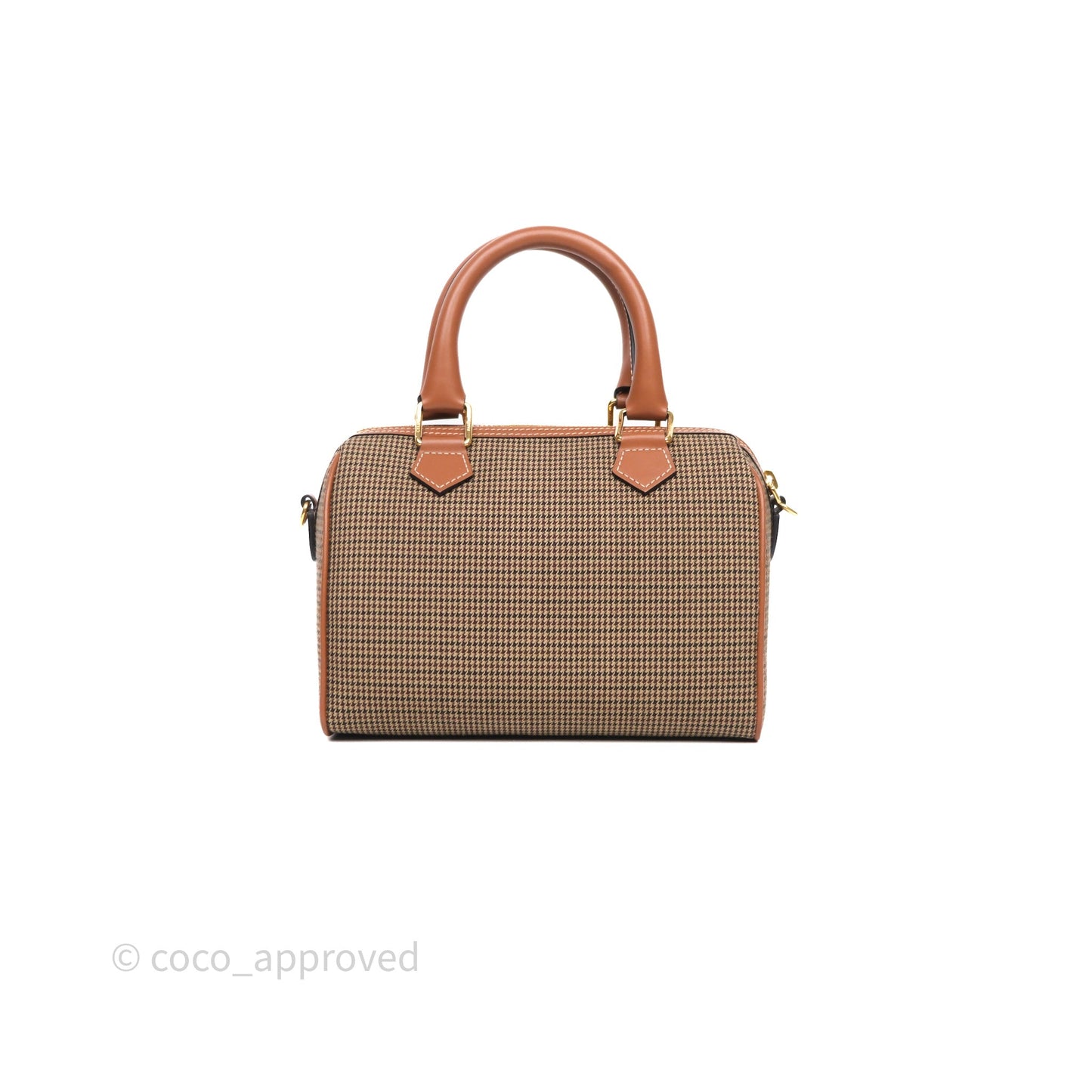 Celine Small Brown Houndstooth Boston Cuir Triomphe Tan Smooth Calfskin Bag