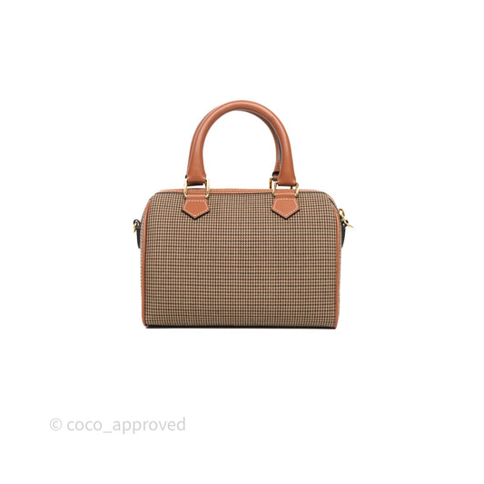 Celine Small Brown Houndstooth Boston Cuir Triomphe Tan Smooth Calfskin Bag