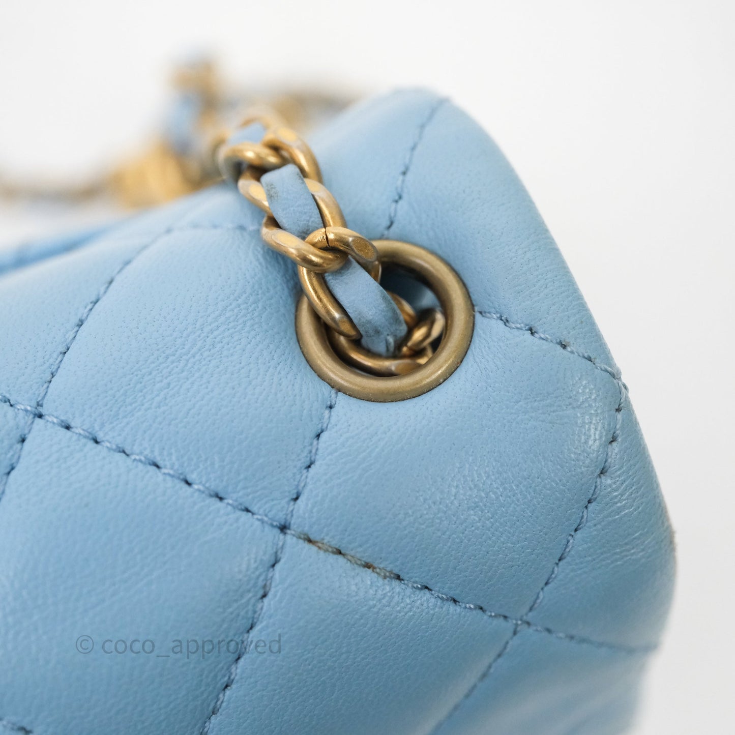Chanel Mini Rectangular Pearl Crush Quilted Blue Lambskin Aged Gold Hardware