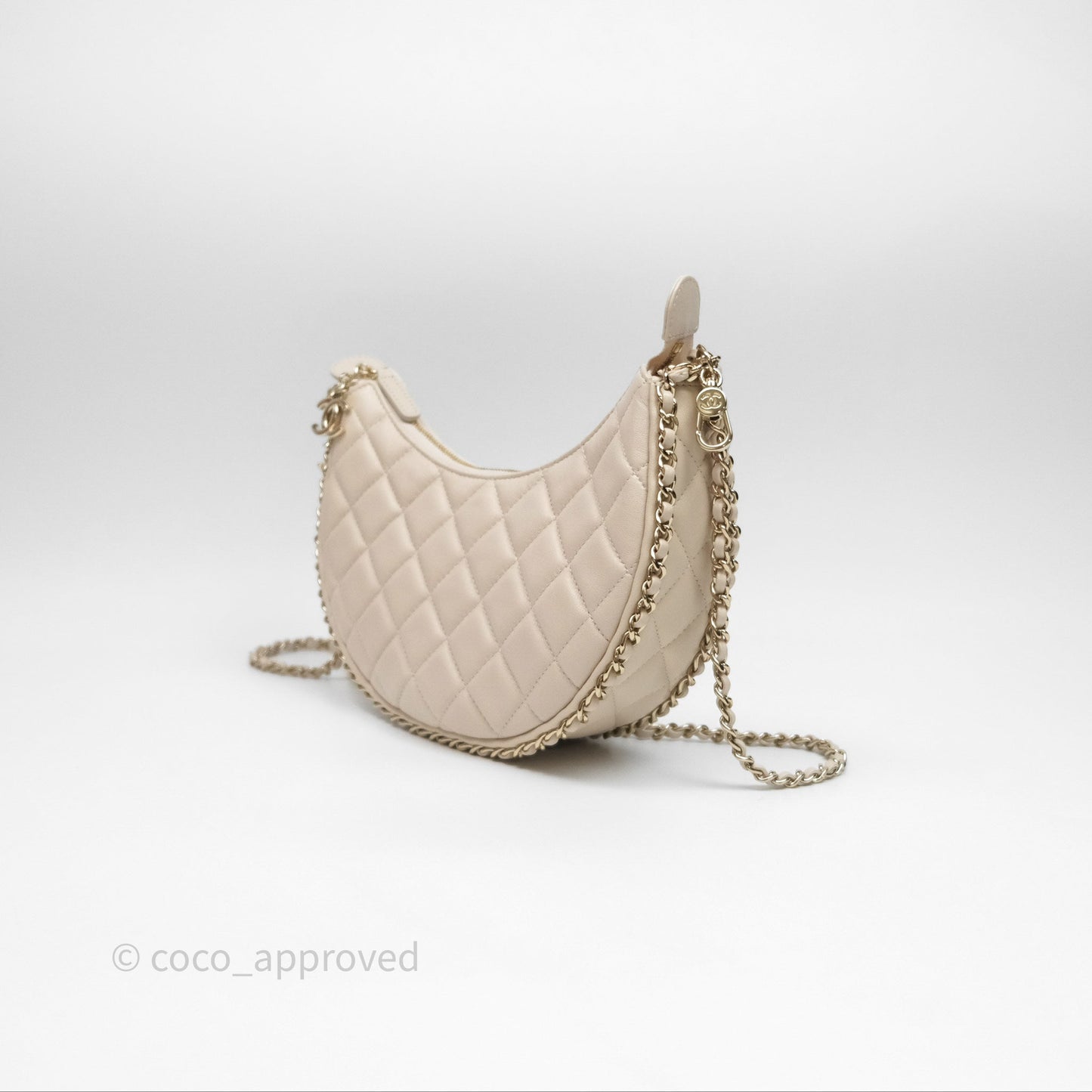 Chanel Small Hobo Bag Light Beige Lambskin Gold Hardware 23P