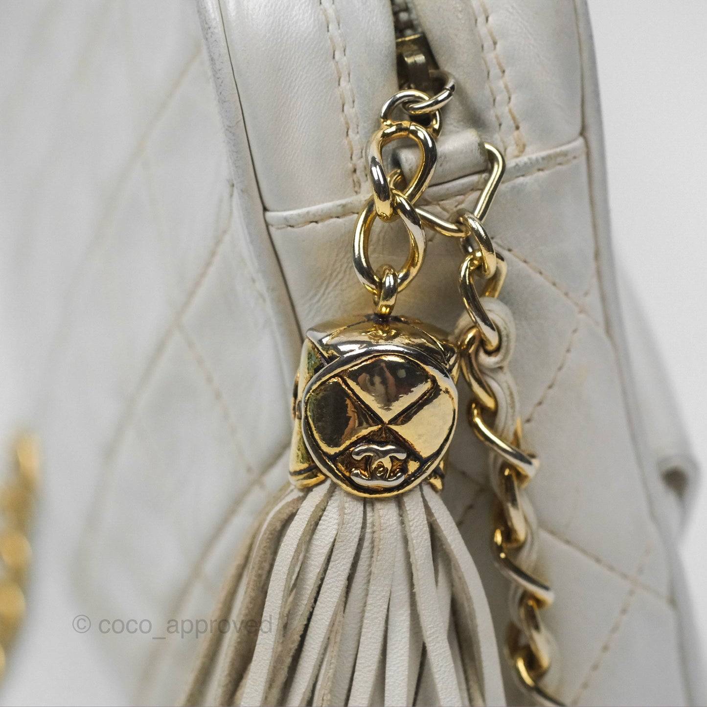 Chanel Vintage Small Camera Bag White Lambskin Gold Hardware