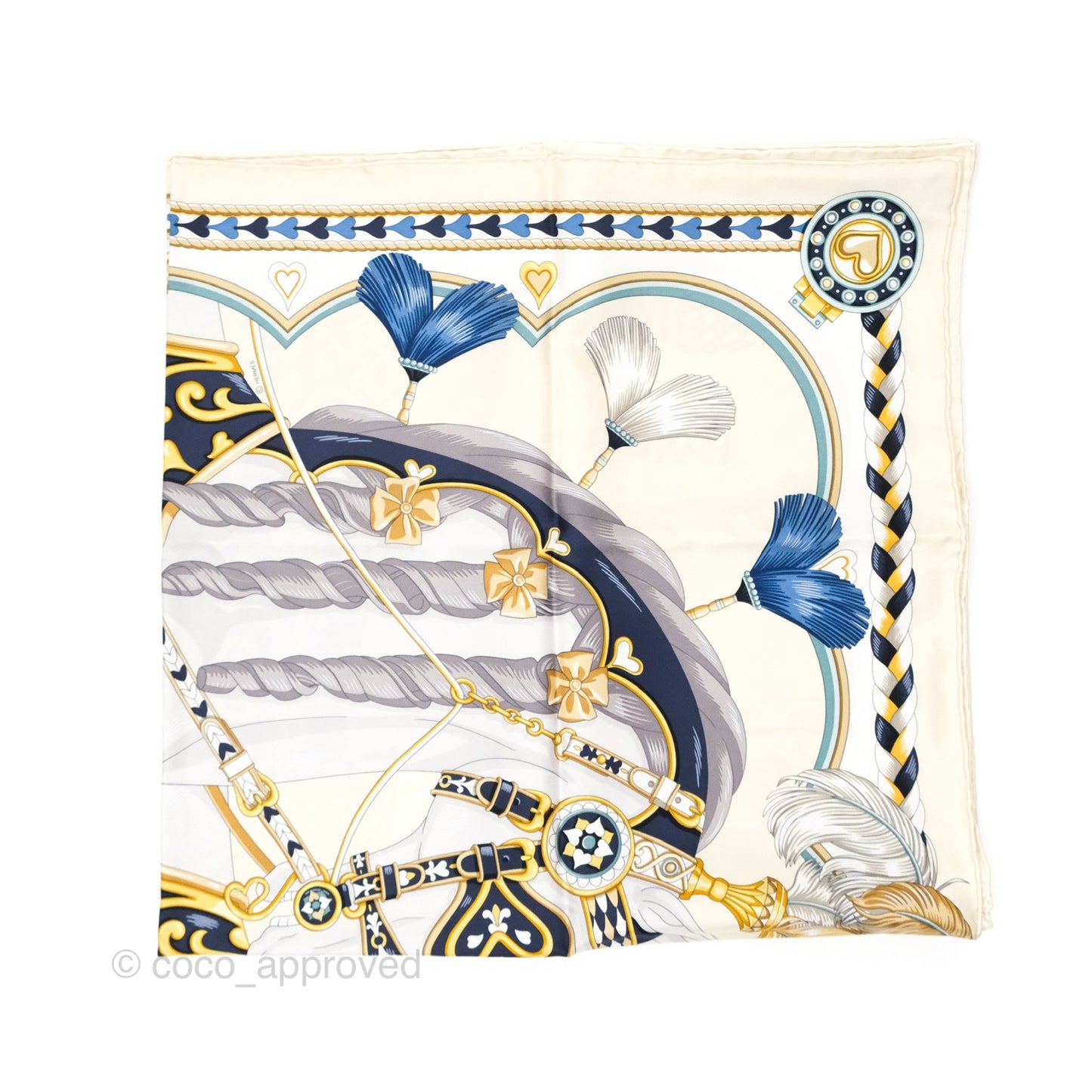 Hermès Harnais de Coeur Scarf 90