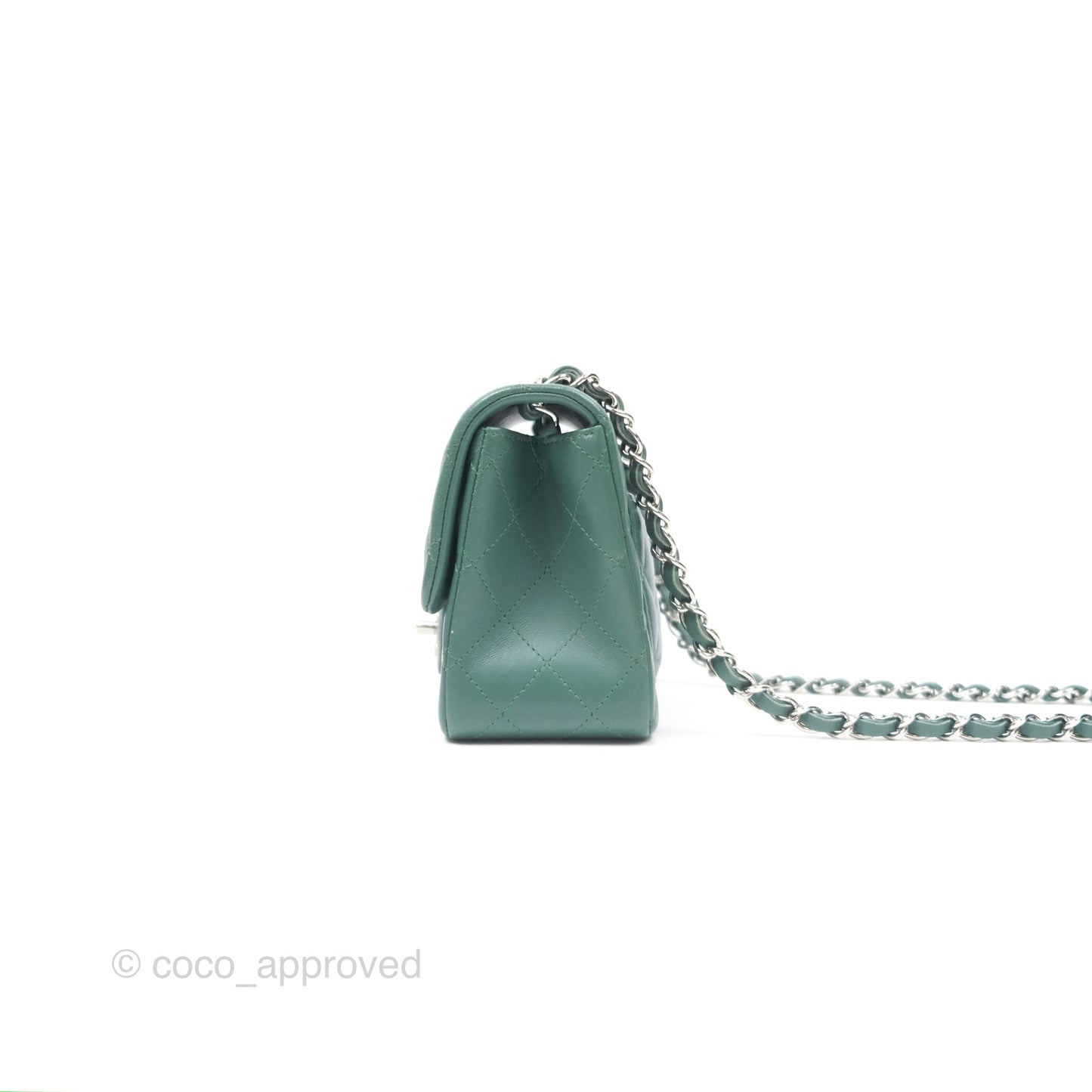 Chanel Mini Square Quilted Green Lambskin Silver Hardware